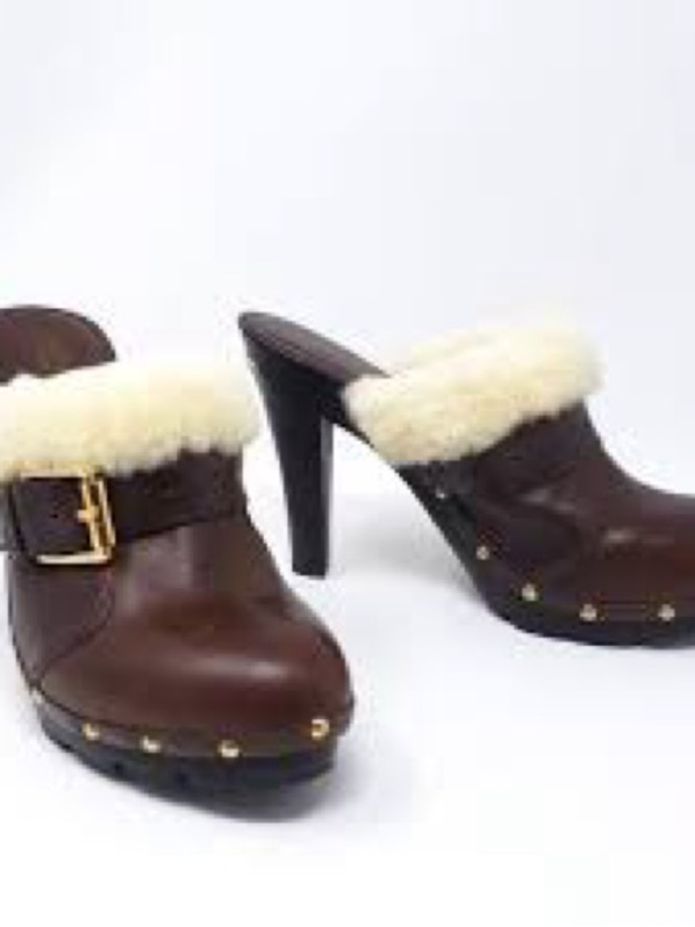 Michael Kors ~Women’s Brown Shearling-Trim High Heel Clog Size 7